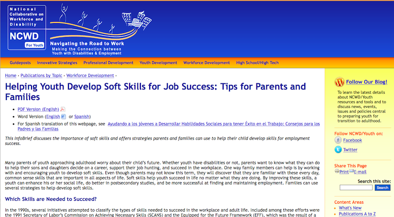 NCWD Soft Skills web page image