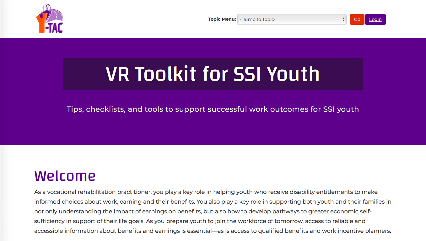 Image of Y-Tac website of VR Toolkit for SSI Youth.