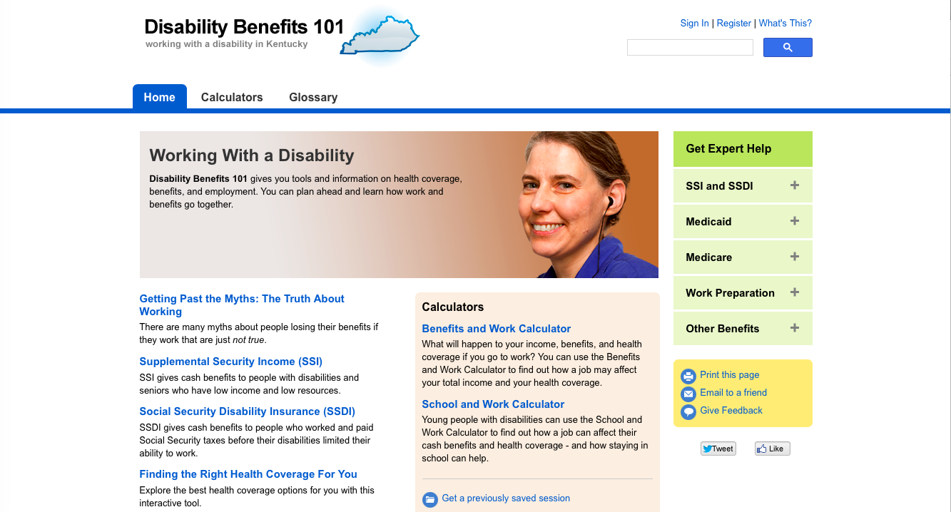 Image of Disability Benefits 101 website