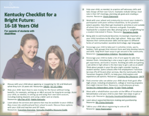 Checklist with photo of young white woman with Down syndrome and two female friends playing golf