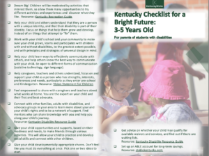 Checklist text with image of pre-school age Asian girl with Down syndrome