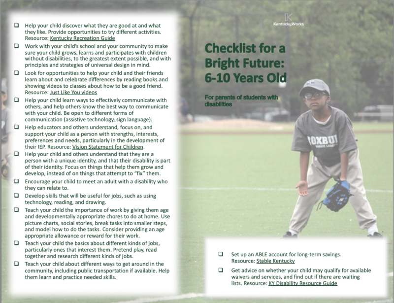 Checklist text with image of African-American boy with Down syndrome playing baseball