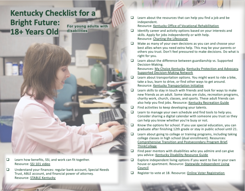 Checklist with young woman with Turner syndrome working at a computer