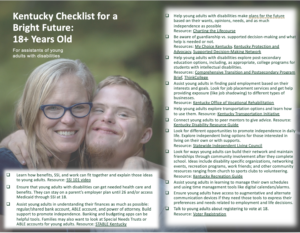 Checklist with middle-aged, blond white woman and young white man with Down syndrome