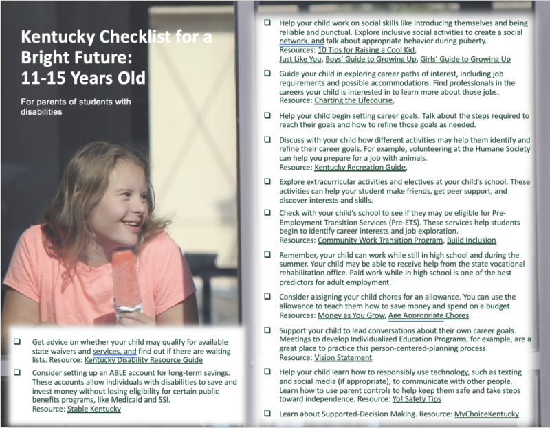 Checklist with photo of blonde teen girl with Down syndrome